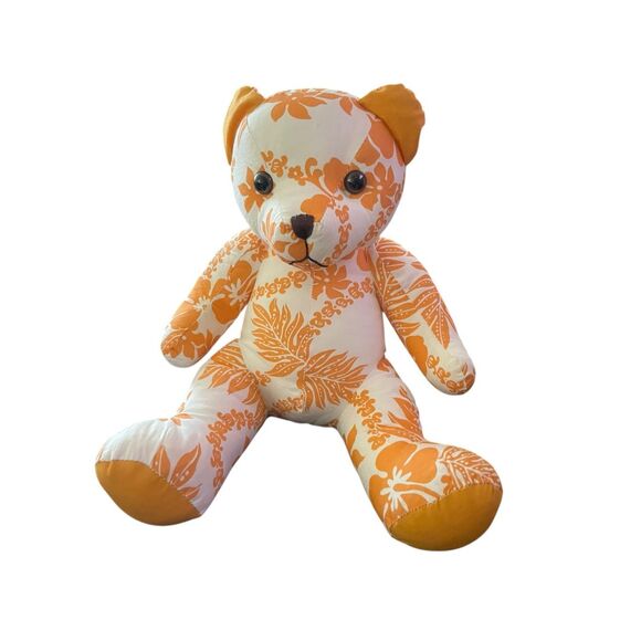The Wow! Company Orange White Floral Hawaiian Print Teddy Bear Plush Stuffed Toy - Picture 1 of 9